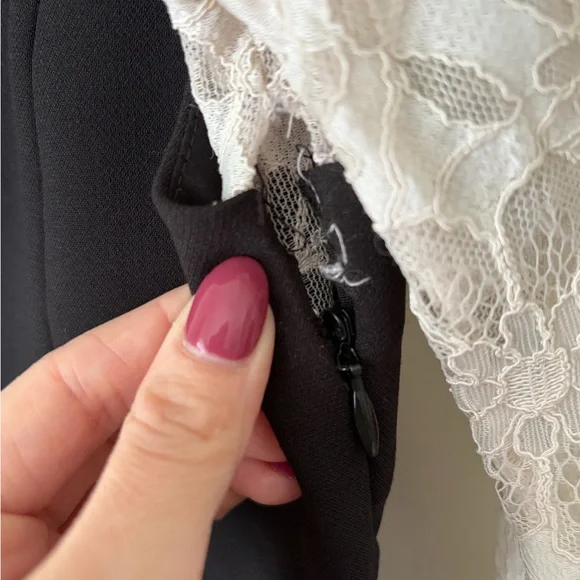 Sandro Nita Black Cream Lace Long Sleeve Dress - Picture 6 of 11